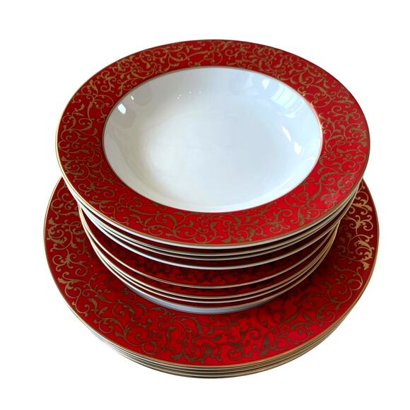 Mikasa Parchment Red 8in Salad Plates Set of 4 Fine Porcelain NEW - Picture 12 of 13